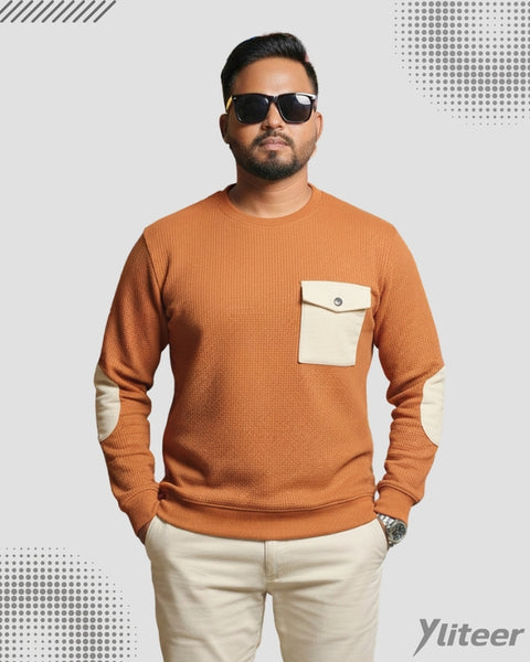 Crewneck T-Shirt with Contrast Pocket long sleves T-Shirt