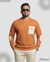 Crewneck T-Shirt with Contrast Pocket long sleves T-Shirt