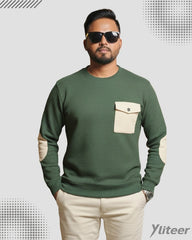 Crewneck T-Shirt with Contrast Pocket long sleves T-Shirt