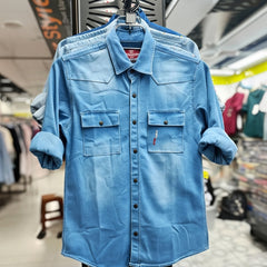 Men’s Deep Blue Denim Shirt – Classic Western Design | Premium Cotton Denim