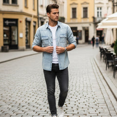 Men’s Light Blue Denim Shirt – Classic Everyday Casual | Soft Washed Fabric