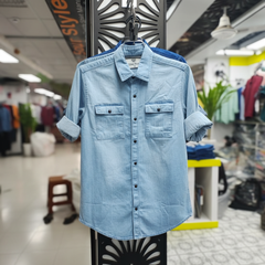 Men’s Mid Wash Denim Shirt – Faded Vintage Look | Trendy Streetwear 2025