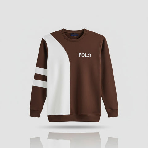 Marron & White Colorblock Sweatshirt for Men | Premium Casual POLO Crewneck