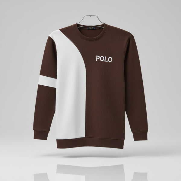 Marron & White Colorblock Sweatshirt for Men | Premium Casual POLO Crewneck