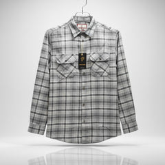 Men’s Grey Plaid Casual Shirt | Long Sleeve Checkered Flannel Style