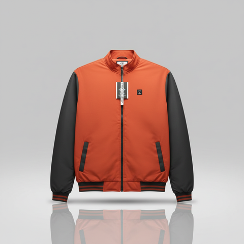 Men's Stylish Orange and Black Bomber Jacket | Trendy Sportswear | Premium Quality Outerwear