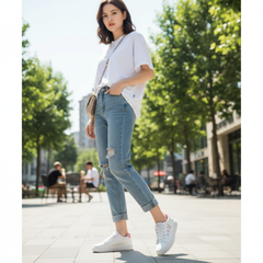 Women’s White & Pink Bunny Casual Sneakers | Stylish Lightweight Streetwear Shoes