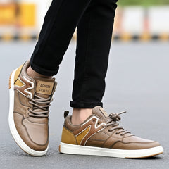 Brown Leather-Style Casual Sneakers for Men | Fashion Streetwear Shoes