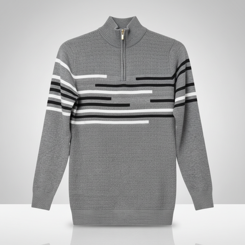 Men's Modern Zip-Up Sweater with Geometric Stripes | Stylish and Comfortable Knitwear