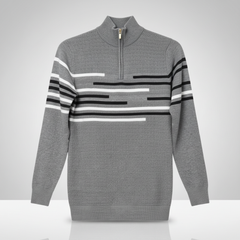 Men's Modern Zip-Up Sweater with Geometric Stripes | Stylish and Comfortable Knitwear