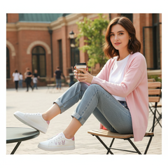 Women’s White & Pink Bunny Casual Sneakers | Stylish Lightweight Streetwear Shoes