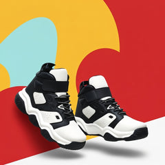 Men’s Black & White High-Top Sneakers – Trendy Streetwear Chunky Shoes