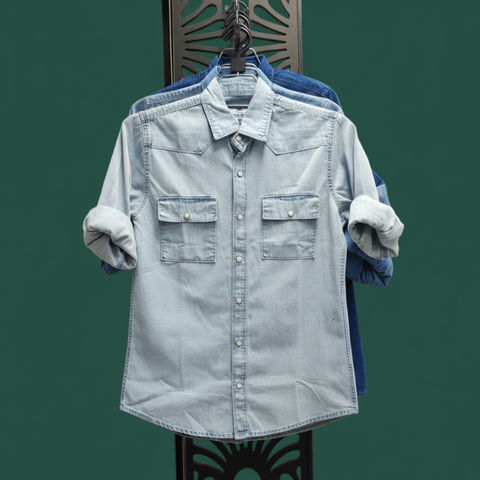 Men’s Light Blue Denim Shirt – Classic Everyday Casual | Soft Washed Fabric