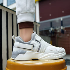 Men’s White & Grey Air Sneakers – Lightweight Slip-On Athletic Shoes