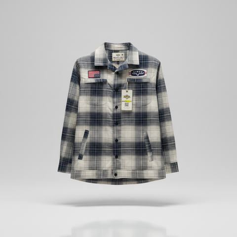 Men’s Plaid Utility Shirt Jacket with American Flag Patch | Trendy Casual Outerwear