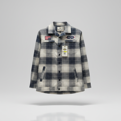 Men’s Plaid Utility Shirt Jacket with American Flag Patch | Trendy Casual Outerwear