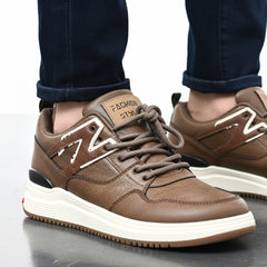 Brown Leather-Style Casual Sneakers for Men | Fashion Streetwear Shoes