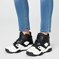 Men’s Black & White High-Top Sneakers – Trendy Streetwear Chunky Shoes