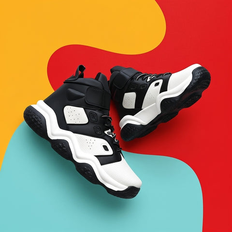 Men’s Black & White High-Top Sneakers – Trendy Streetwear Chunky Shoes