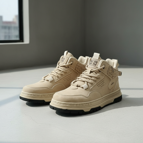 Beige High-Top Sneakers for Men | Trendy Streetwear Boots with Comfort Grip Sole