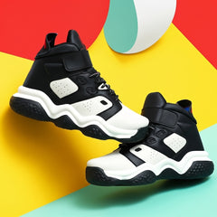 Men’s Black & White High-Top Sneakers – Trendy Streetwear Chunky Shoes