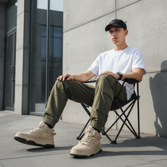 Beige High-Top Sneakers for Men | Trendy Streetwear Boots with Comfort Grip Sole