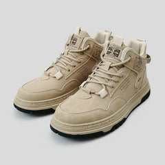Beige High-Top Sneakers for Men | Trendy Streetwear Boots with Comfort Grip Sole